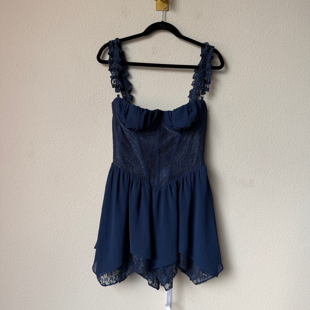 Mistress Rocks Navy Asymmetric Corset Mini Dress NWT NEW Size M - Picture 3 of 6